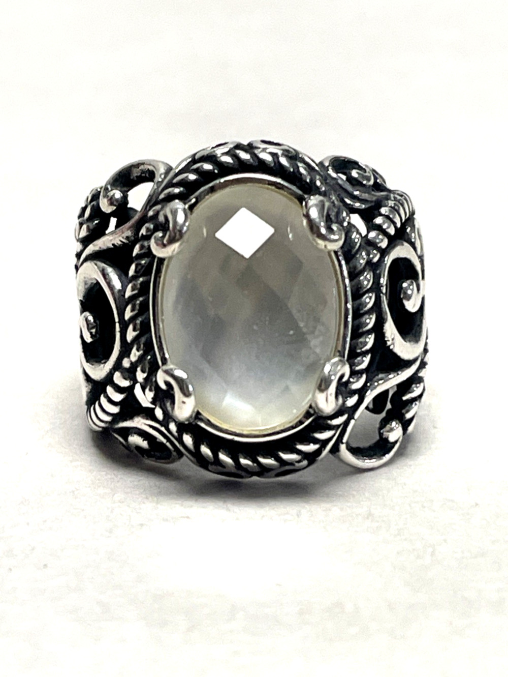 Carolyn Pollack 925 Sterling Silver Faceted Clear Stone Ring Size 7 Ornate